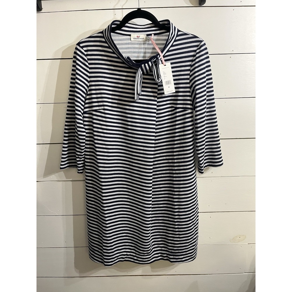 Vineyard Vines Blue &‎ White Bow Neck Stripe Knit Dress Size Medium NEW